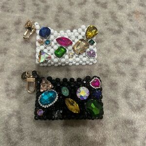 Gemstone Embellished Key & Card Holders - Black and White